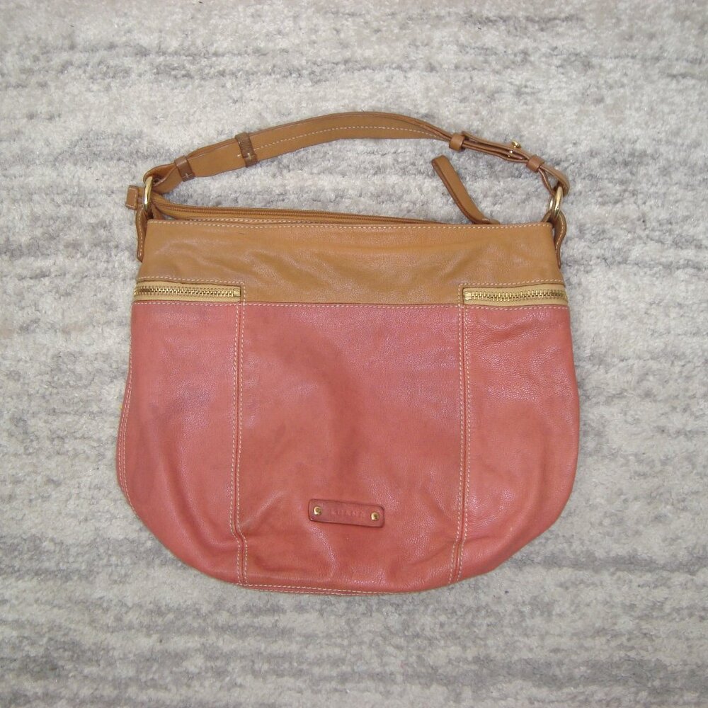 LUANA Tan Dusty Pink Leather Shoulder Purse Handbag